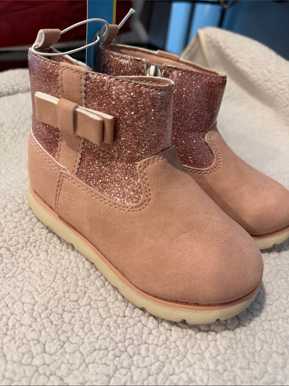 Munchkin Pink Glitter Bow Ankle Boots
